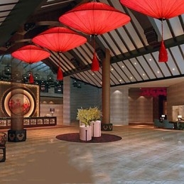 Lotus Leaf Modern Marine Cloth Art Droplight of Red Lanterns Lamp Light