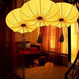 Creative Pyöreä Big Red Lantern Lotus Leaf Wedding Festival Kangastaide Kattokruunu Lamp Light
