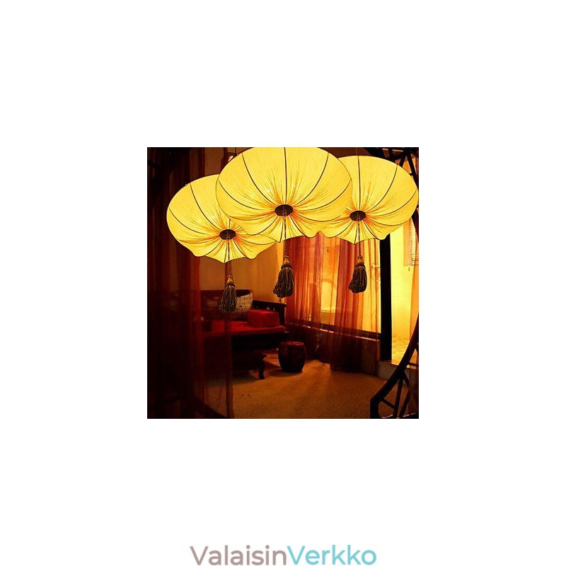 Creative Pyöreä Big Red Lantern Lotus Leaf Wedding Festival Kangastaide Kattokruunu Lamp Light