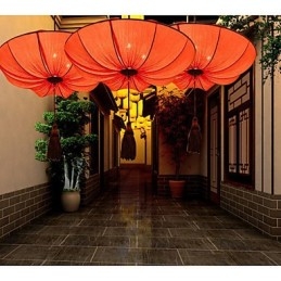 Creative Pyöreä Big Red Lantern Lotus Leaf Wedding Festival Kangastaide Kattokruunu Lamp Light