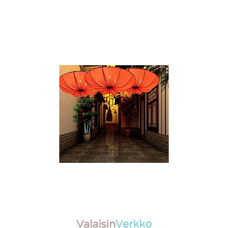Creative Pyöreä Big Red Lantern Lotus Leaf Wedding Festival Kangastaide Kattokruunu Lamp Light