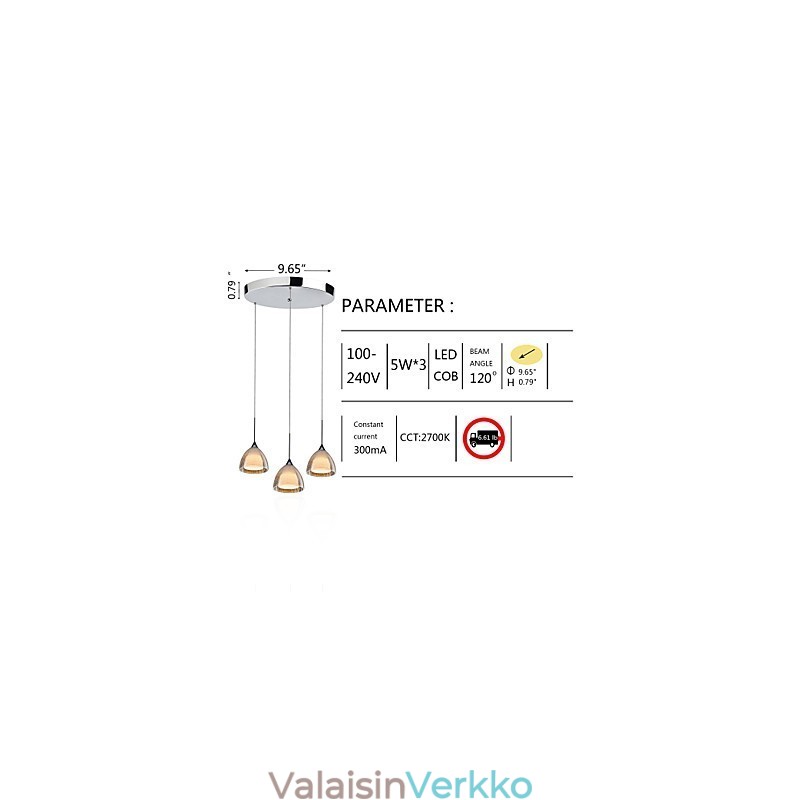 3 Kevyt Kaksikerroksinen Pendant Island Light Crack Glass Kiillotettu kromi