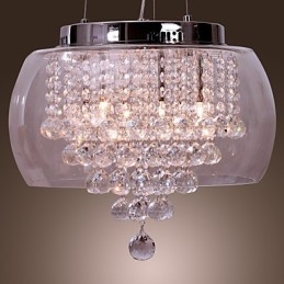 Taiteellinen 6 Light Crystal -riippuvalaisin lasivarjostimella