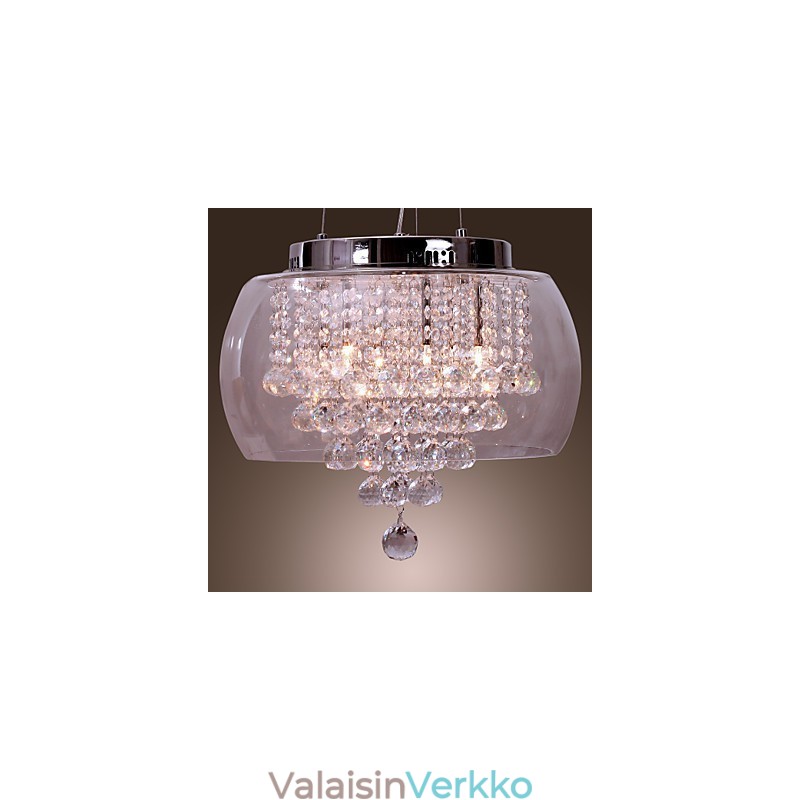 Taiteellinen 6 Light Crystal -riippuvalaisin lasivarjostimella