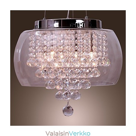 Taiteellinen 6 Light Crystal -riippuvalaisin lasivarjostimella Taiteellinen 6 Light Crystal -riippuvalaisin lasivarjostimella
