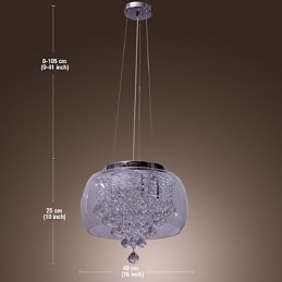 Taiteellinen 6 Light Crystal -riippuvalaisin lasivarjostimella