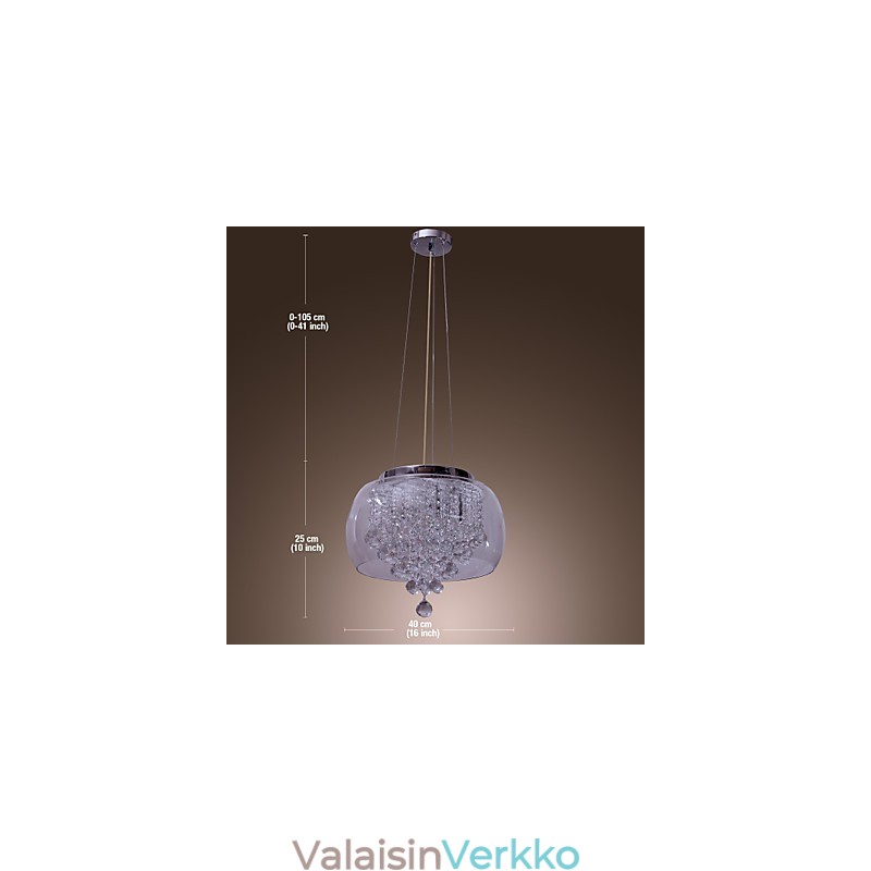 Taiteellinen 6 Light Crystal -riippuvalaisin lasivarjostimella