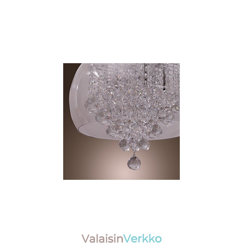 Taiteellinen 6 Light Crystal -riippuvalaisin lasivarjostimella