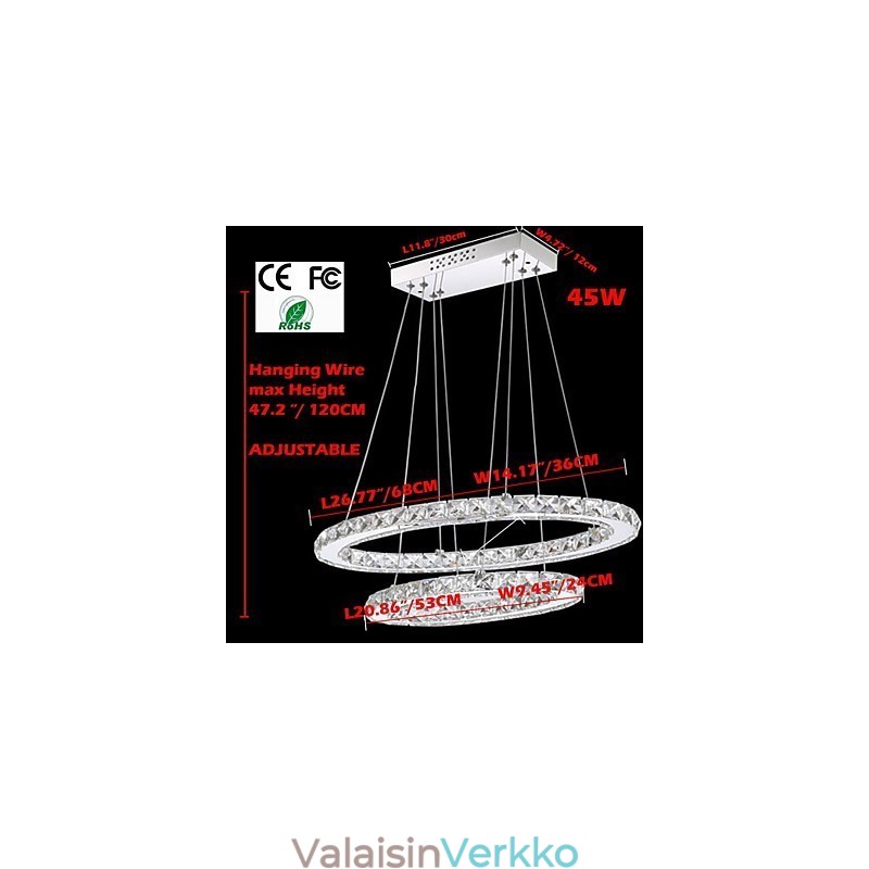 Moderni kristalliriippuvalaisin soikealla kaksoisrenkaalla