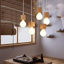 Nordic Solid Wood Neliönmuotoinen lampun pidike Istuva pistorasialamppu