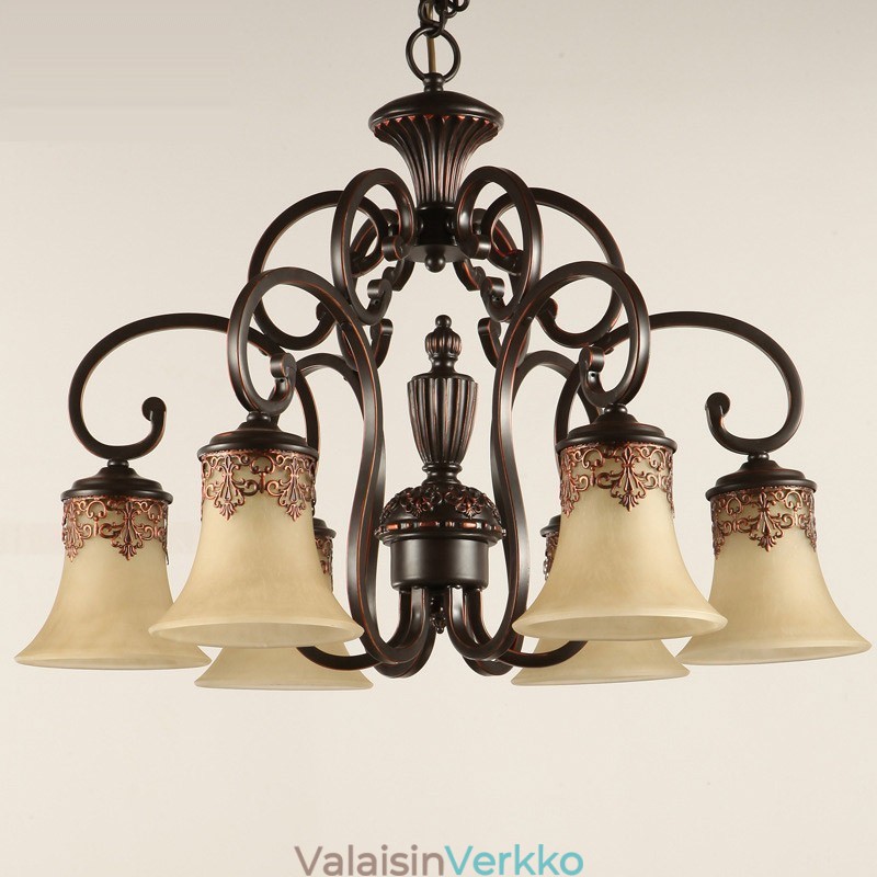 Kattokruunu riippuvalaisin 6 valoa Vintage Country Island metallia+lasia