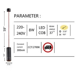 1 Light Mini-riippuvalaisin musta, alumiinilla eloksoitu