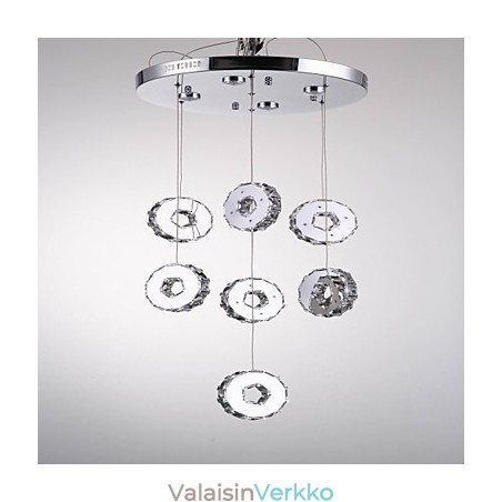 Moderni korkealuokkainen seitsemän rengas 7 valoa ruostumattomasta teräksestä valmistettu kristallikruunu Moderni korkealuokkainen seitsemän rengas 7 valoa ruostumattomasta teräksestä valmistettu kristallikruunu
