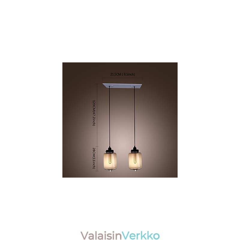Moderni lasiriippuvalaisin 2 valolla läpinäkyvässä pullossa