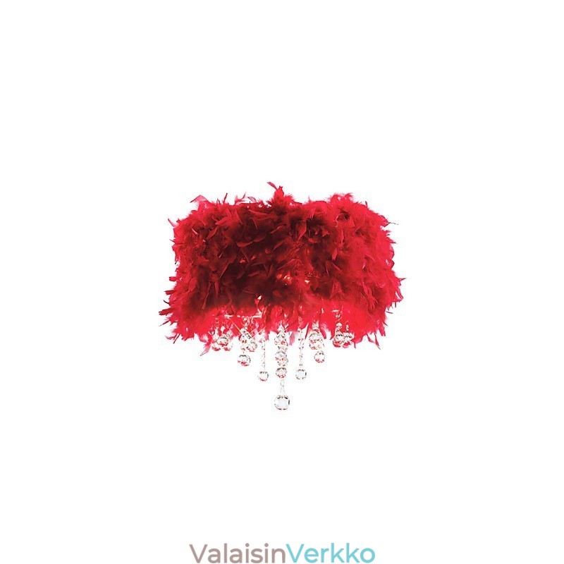 Kristalliriippuvalaisin 3 valolla punaisessa höyhenvarjossa