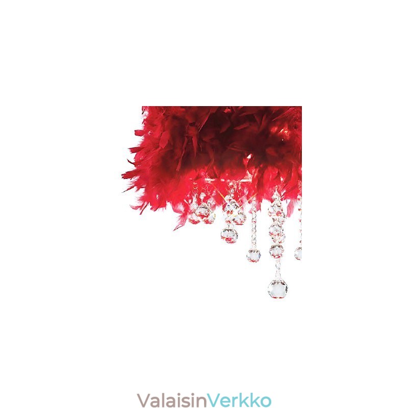 Kristalliriippuvalaisin 3 valolla punaisessa höyhenvarjossa