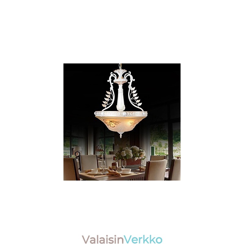 Valkoinen riipus Kolme valoa kuviollinen lasivarjostin Käsinkullattu eurooppalainen retroklassikko