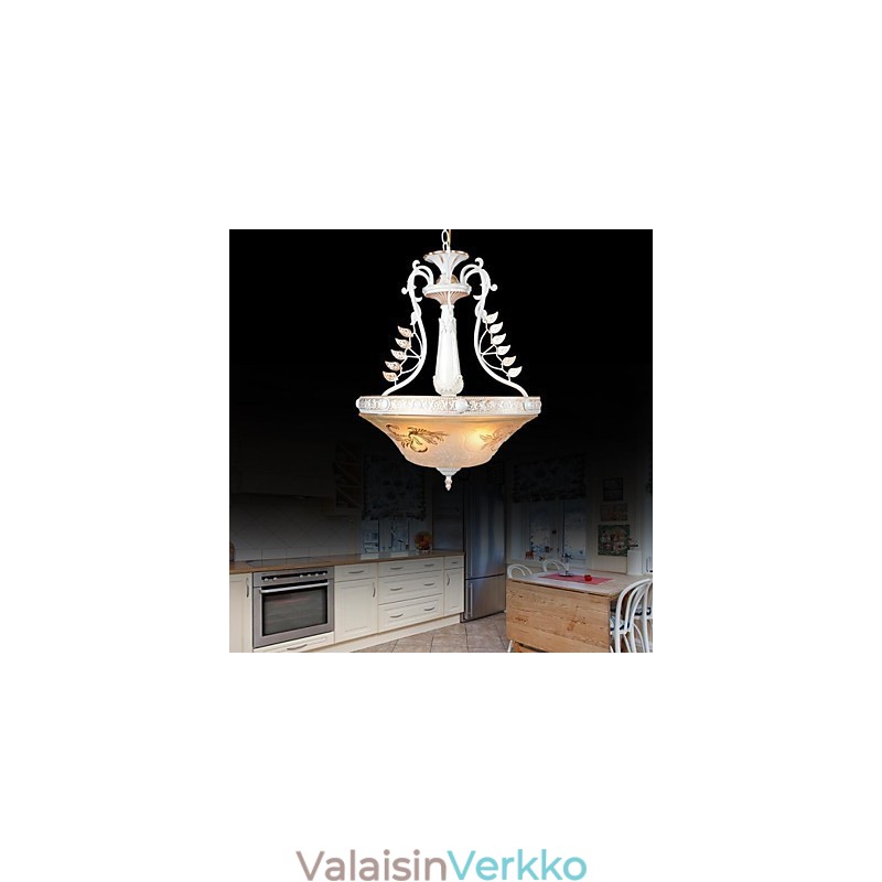 Valkoinen riipus Kolme valoa kuviollinen lasivarjostin Käsinkullattu eurooppalainen retroklassikko