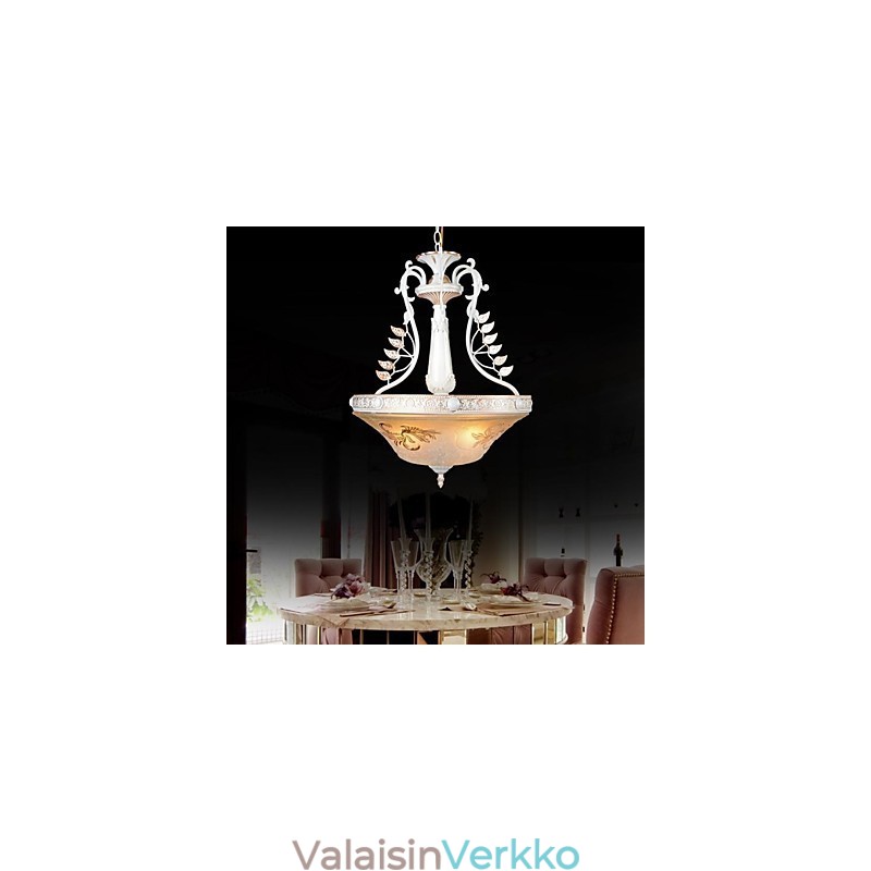 Valkoinen riipus Kolme valoa kuviollinen lasivarjostin Käsinkullattu eurooppalainen retroklassikko