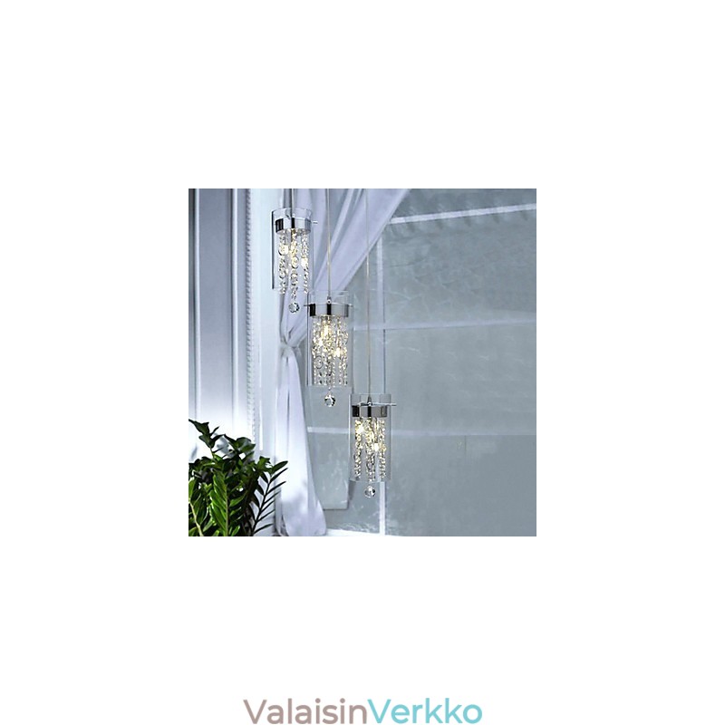 Taiteellinen kristalliriippuvalaisin lasivarjostimilla
