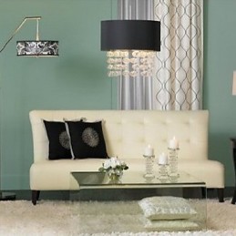 Moderni riippuvalaisin 7 valolla ja mustalla kangasvarjostimella (jalusta)