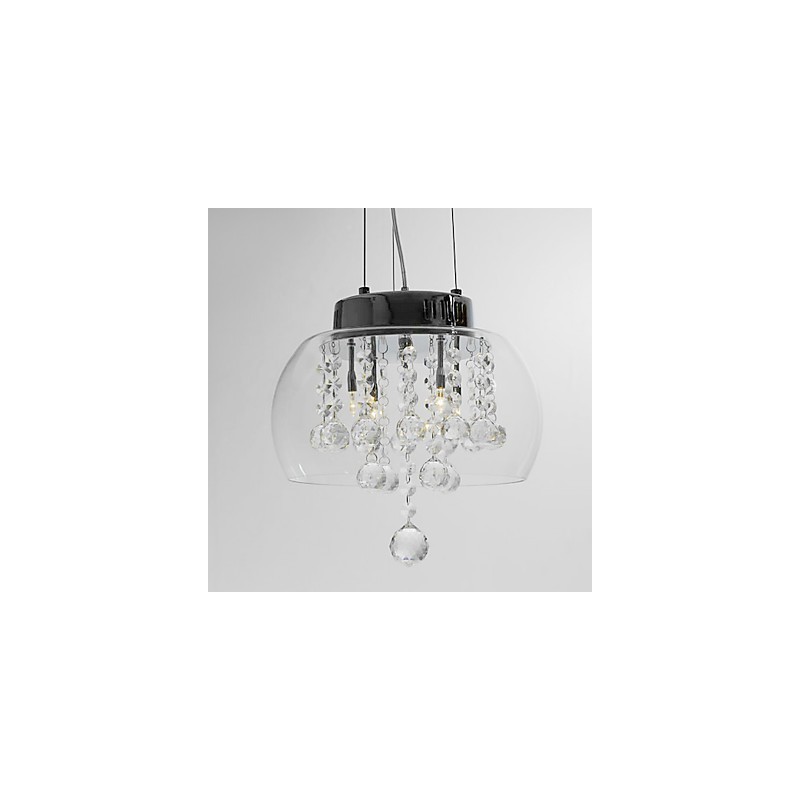 Taiteellinen 4 Light Crystal -riippuvalaisin lasivarjostimella