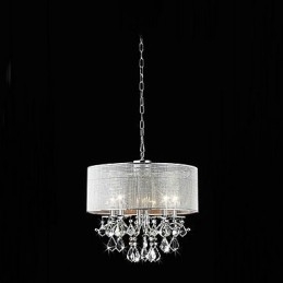 Moderni 5 Light Crystal -riippuvalaisin kangasvarjostimella