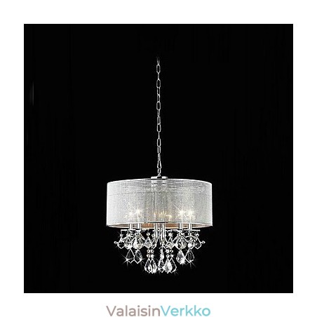 Moderni 5 Light Crystal -riippuvalaisin kangasvarjostimella