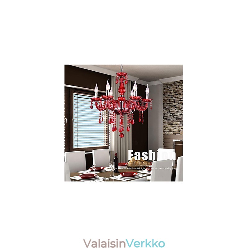 Kattokruunu Red Crystal Luxury Modern 6 Lights