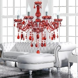 Kattokruunu Red Crystal Luxury Modern 6 Lights