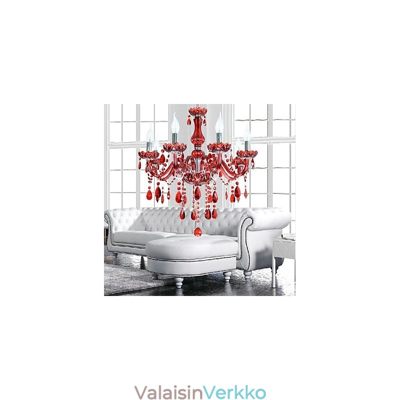Kattokruunu Red Crystal Luxury Modern 6 Lights
