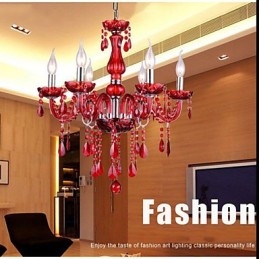 Kattokruunu Red Crystal Luxury Modern 6 Lights
