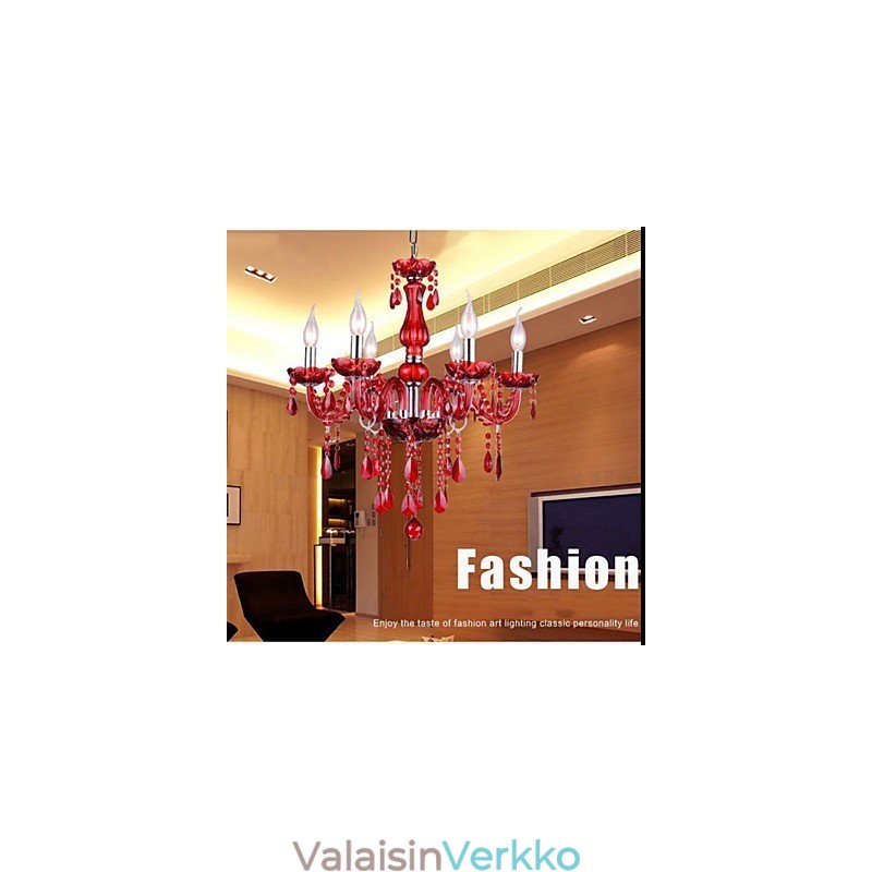 Kattokruunu Red Crystal Luxury Modern 6 Lights