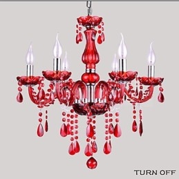Kattokruunu Red Crystal Luxury Modern 6 Lights