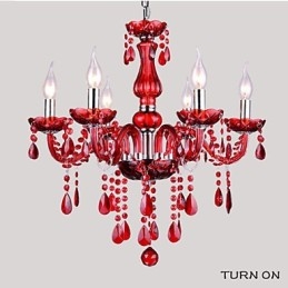 Kattokruunu Red Crystal Luxury Modern 6 Lights