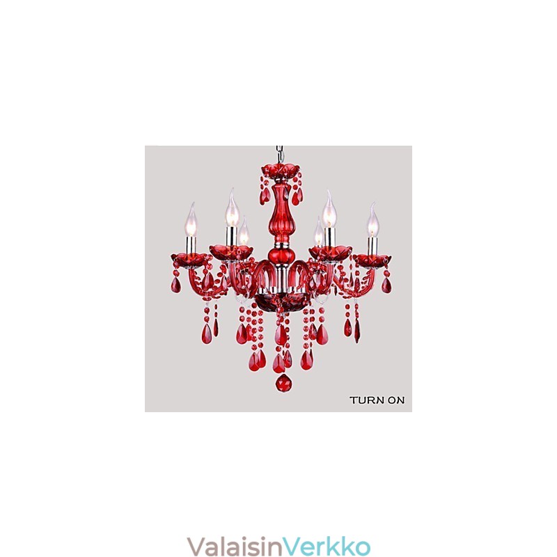 Kattokruunu Red Crystal Luxury Modern 6 Lights