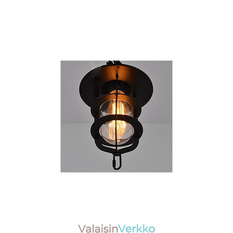 Keskikokoinen, musta häkin muotoinen lasi- ja metallikansivalaisin