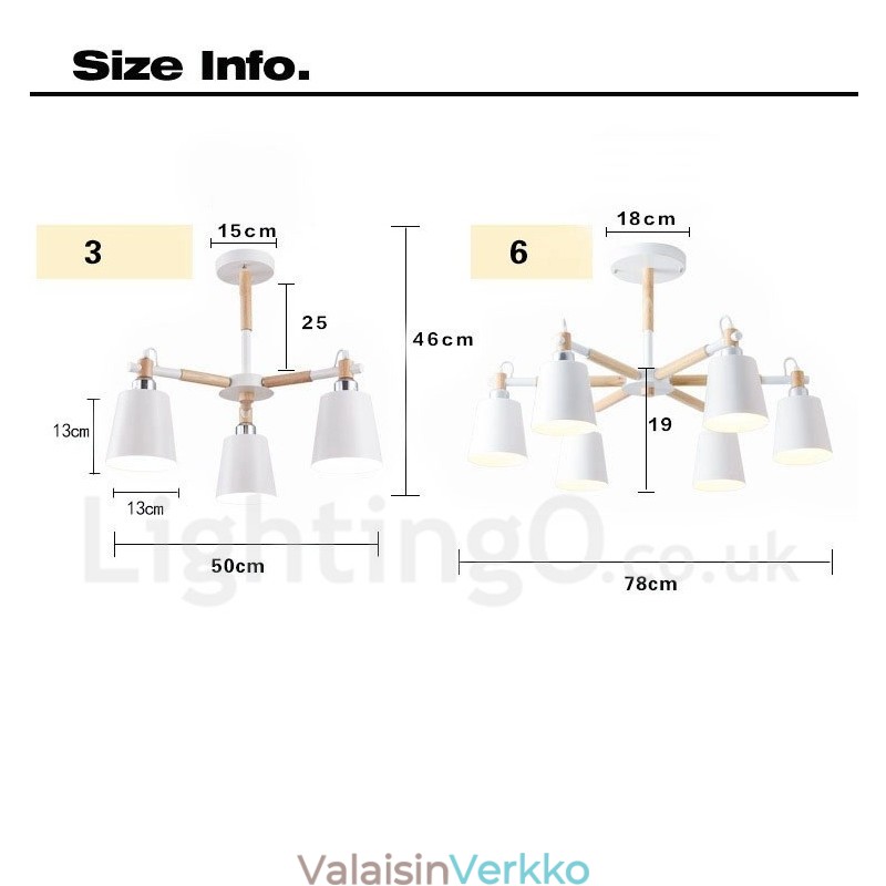 3 Light Moderni nykyaikainen puinen kattokruunuvalo