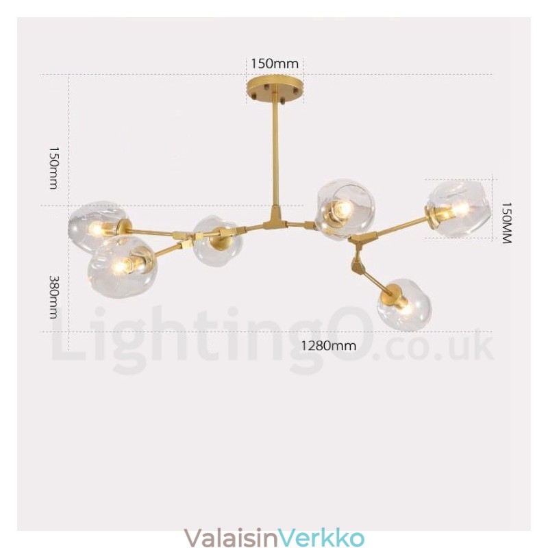 6 Light Moderni nykyaikainen kattokruunu kirkkaalla lasivarjostimella ja valolla