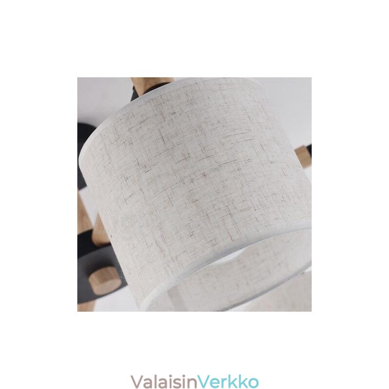 Moderni nykyaikainen 6 vaalea yksitasoinen puinen kattokruunu rumpukankaalla (musta valkoinen)
