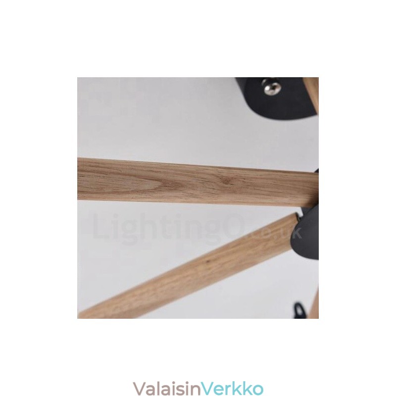 Moderni nykyaikainen 6 vaalea yksitasoinen puinen kattokruunu rumpukankaalla (musta valkoinen)