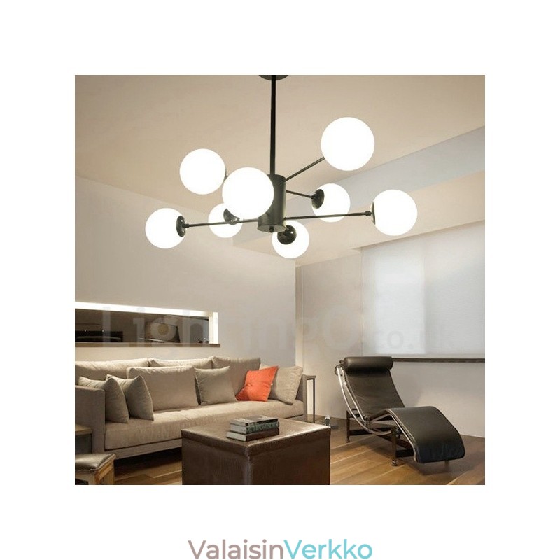 Musta 8 Light Modern Contemporary 2-tasoinen metallikattokruunu lasivarjostimella