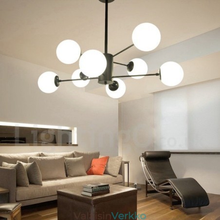 Musta 8 Light Modern Contemporary 2-tasoinen metallikattokruunu lasivarjostimella