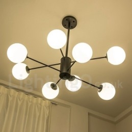 Musta 8 Light Modern Contemporary 2-tasoinen metallikattokruunu lasivarjostimella