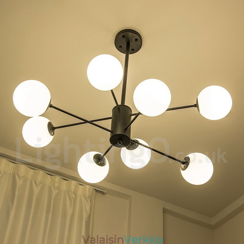 Musta 8 Light Modern Contemporary 2-tasoinen metallikattokruunu lasivarjostimella