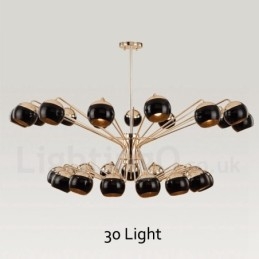 30 Light 2-tasoinen moderni nykyaikainen metallinen kattokruunulamppu lasivarjostimella