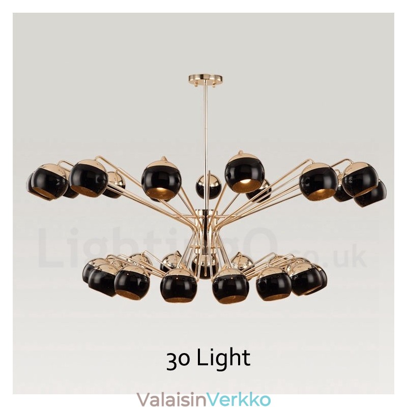 30 Light 2-tasoinen moderni nykyaikainen metallinen kattokruunulamppu lasivarjostimella