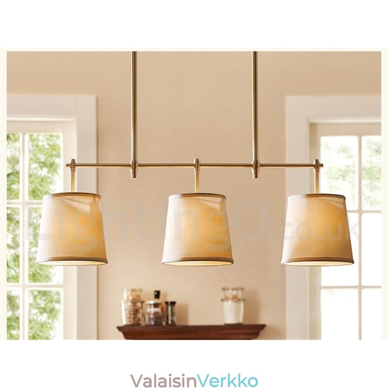 Country Retro 3 Light kuparinen kattokruunu valo kangasvarjostimella