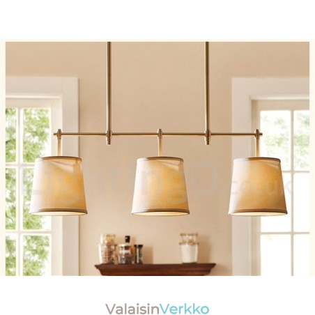 Country Retro 3 Light kuparinen kattokruunu valo kangasvarjostimella Country Retro 3 Light kuparinen kattokruunu valo kangasvarjostimella