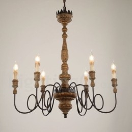 Country Vintage puinen 6 Light kattokruunu valo